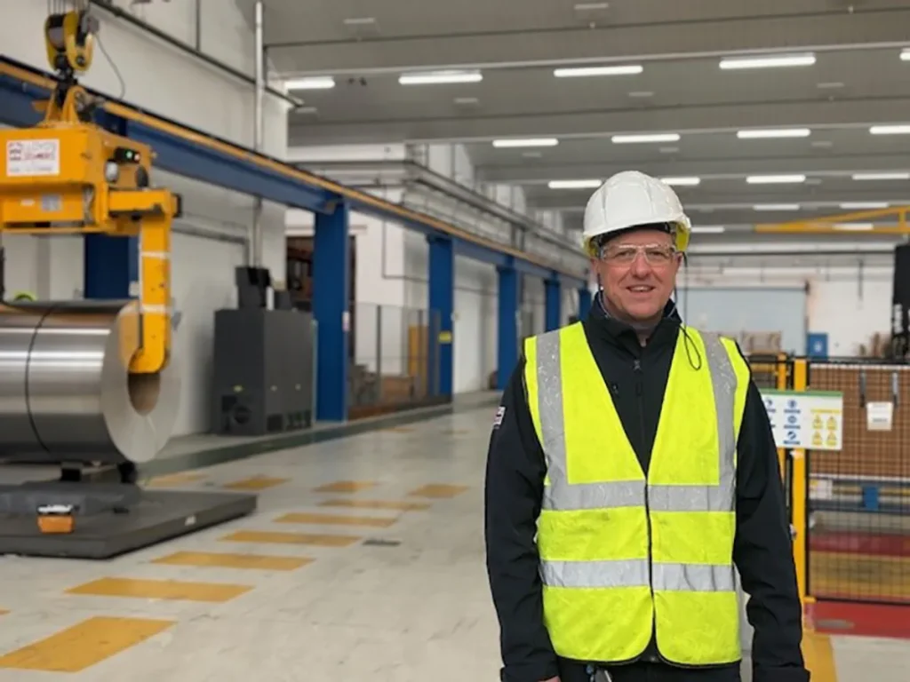 Bridgnorth Aluminium's commercial director Adrian Musgrave wearing PPE in the Bridgnorth factory speaks about expansion plans